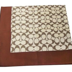 COACH SCARF 27" SILK SHEER KHAKI/BROWN W/COACH LOGO NWT RETIRED